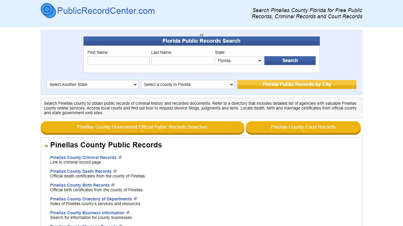 Pinellas County Florida Free Public Records - Court Records - Criminal ...