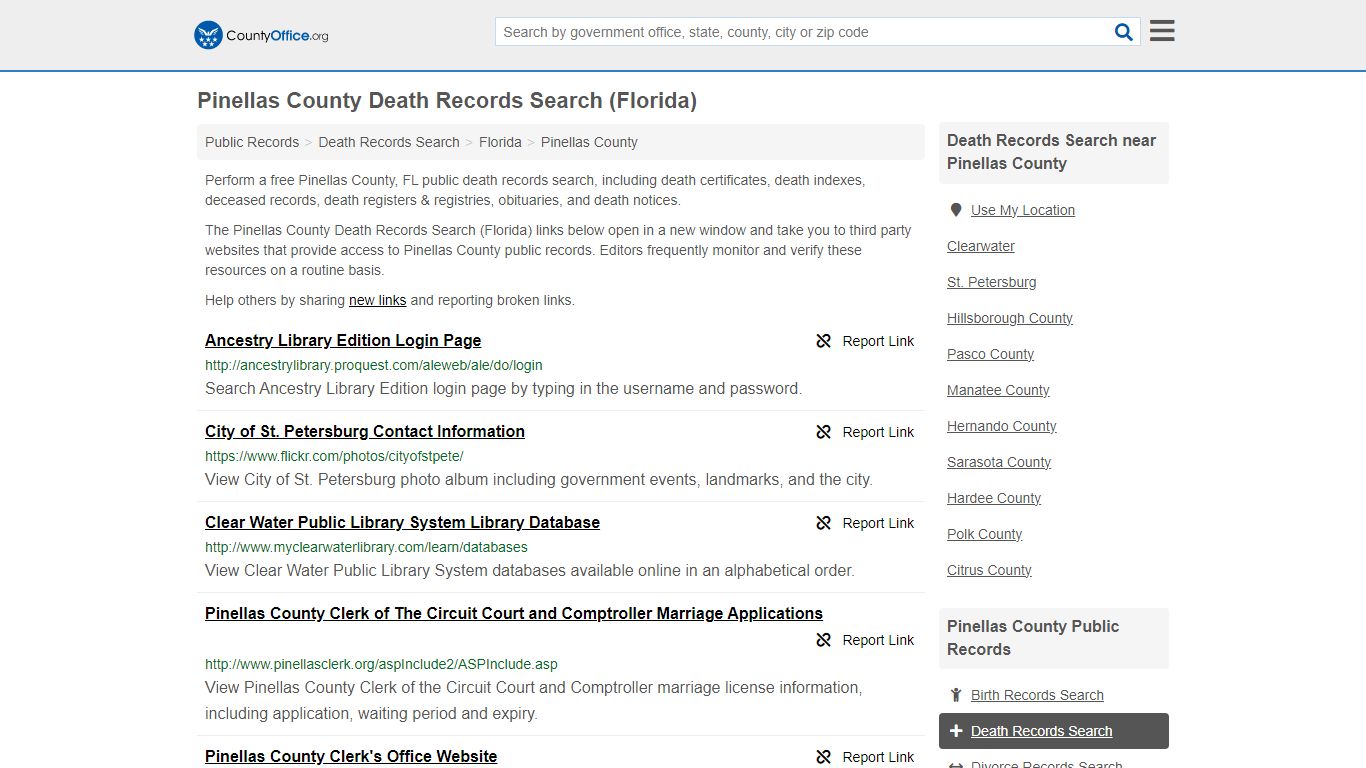 Pinellas County Death Records Search (Florida) - County Office